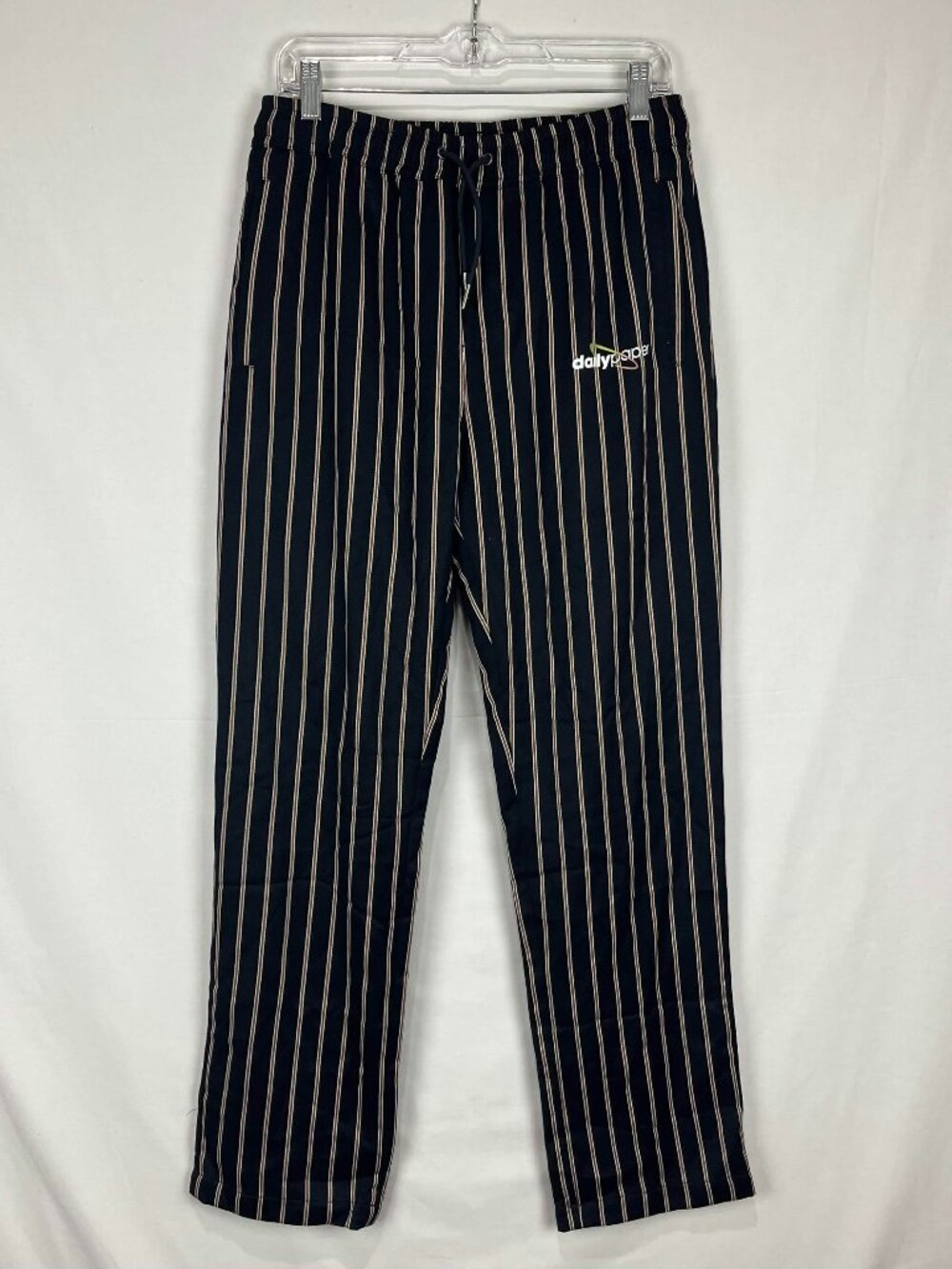 NWT Daily Paper Mens Navy Striped Twill Drawstring Track Trousers Joggers Size S